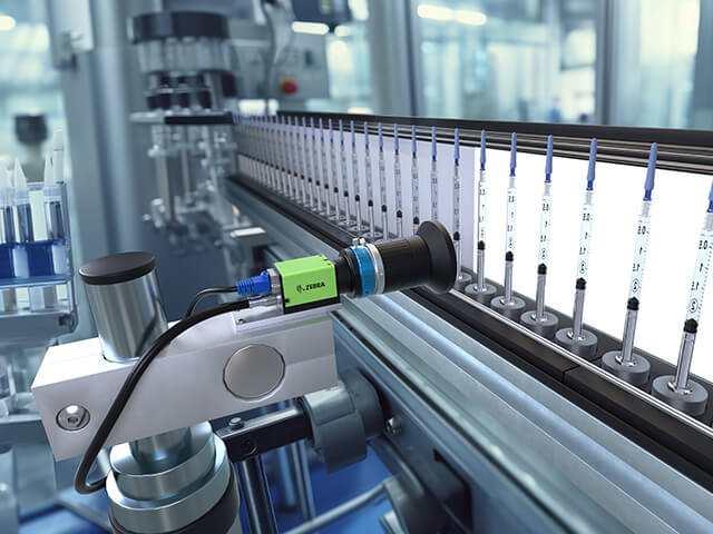 Machine vision camera inspecting high-speed production line for quality control